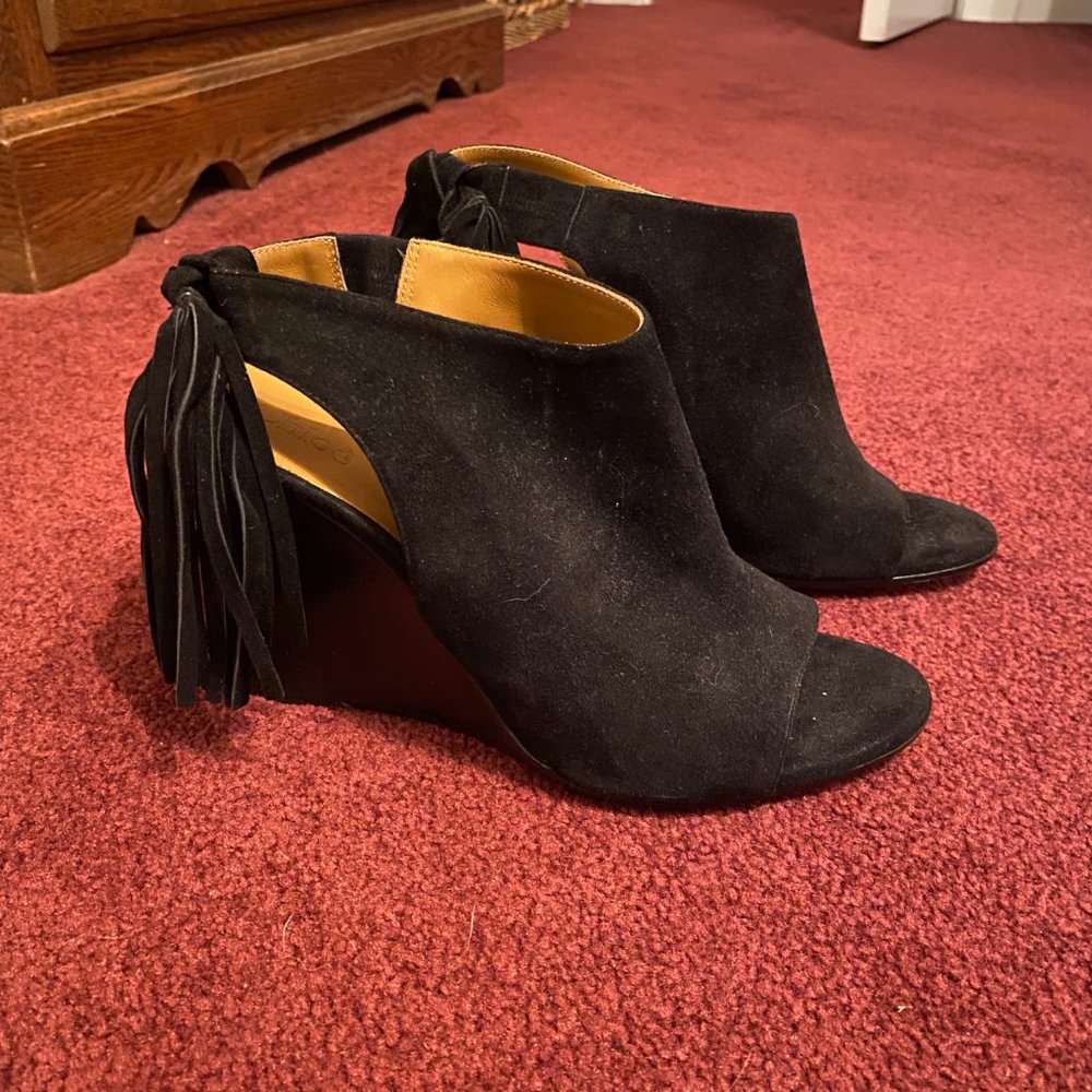 Chloé Wedged Suede Fringed Open Toe Sandals (Never Worn)